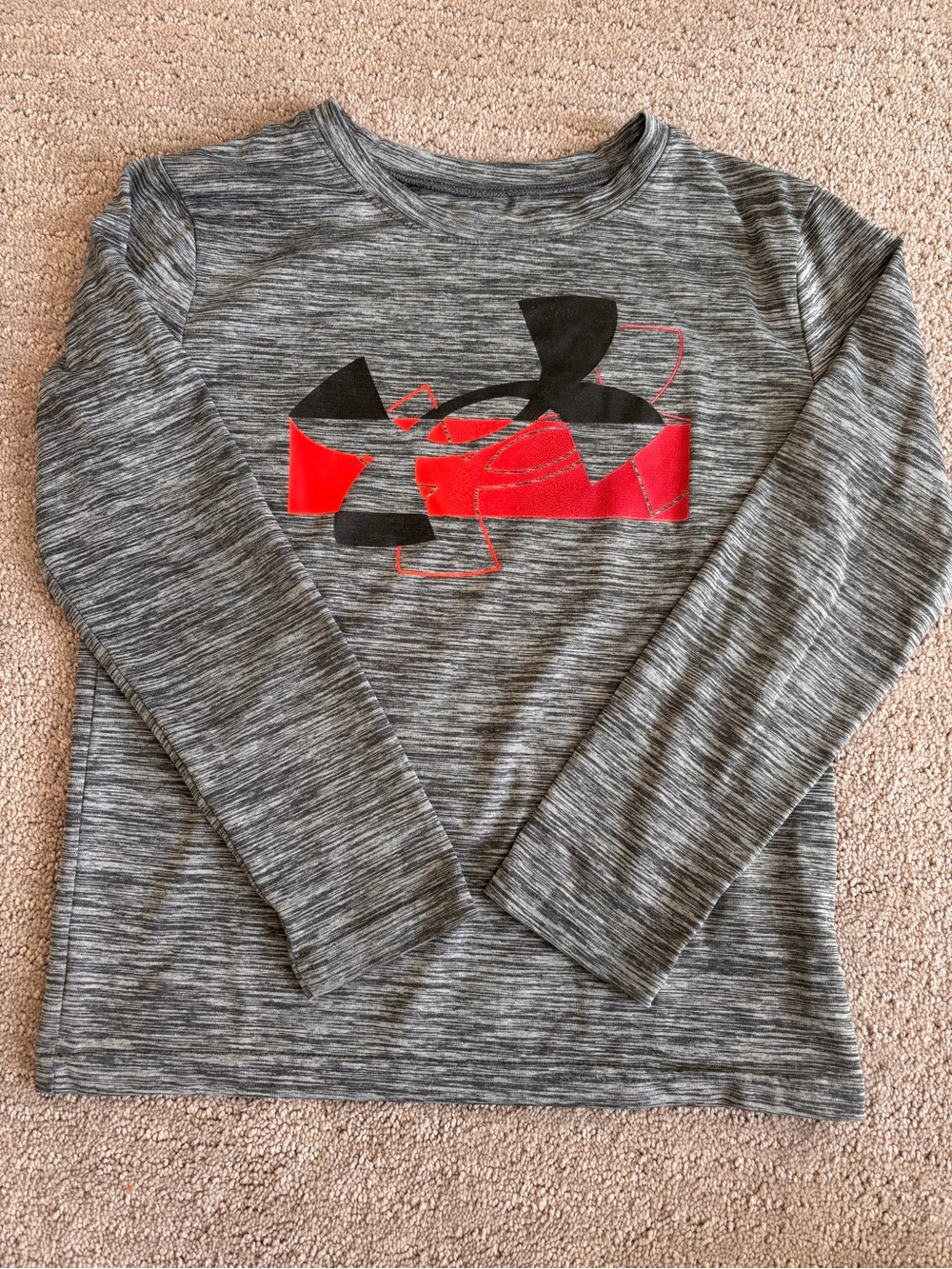 Under Armour Kids Gray Long-Sleeve Logo Tee with Red Accent